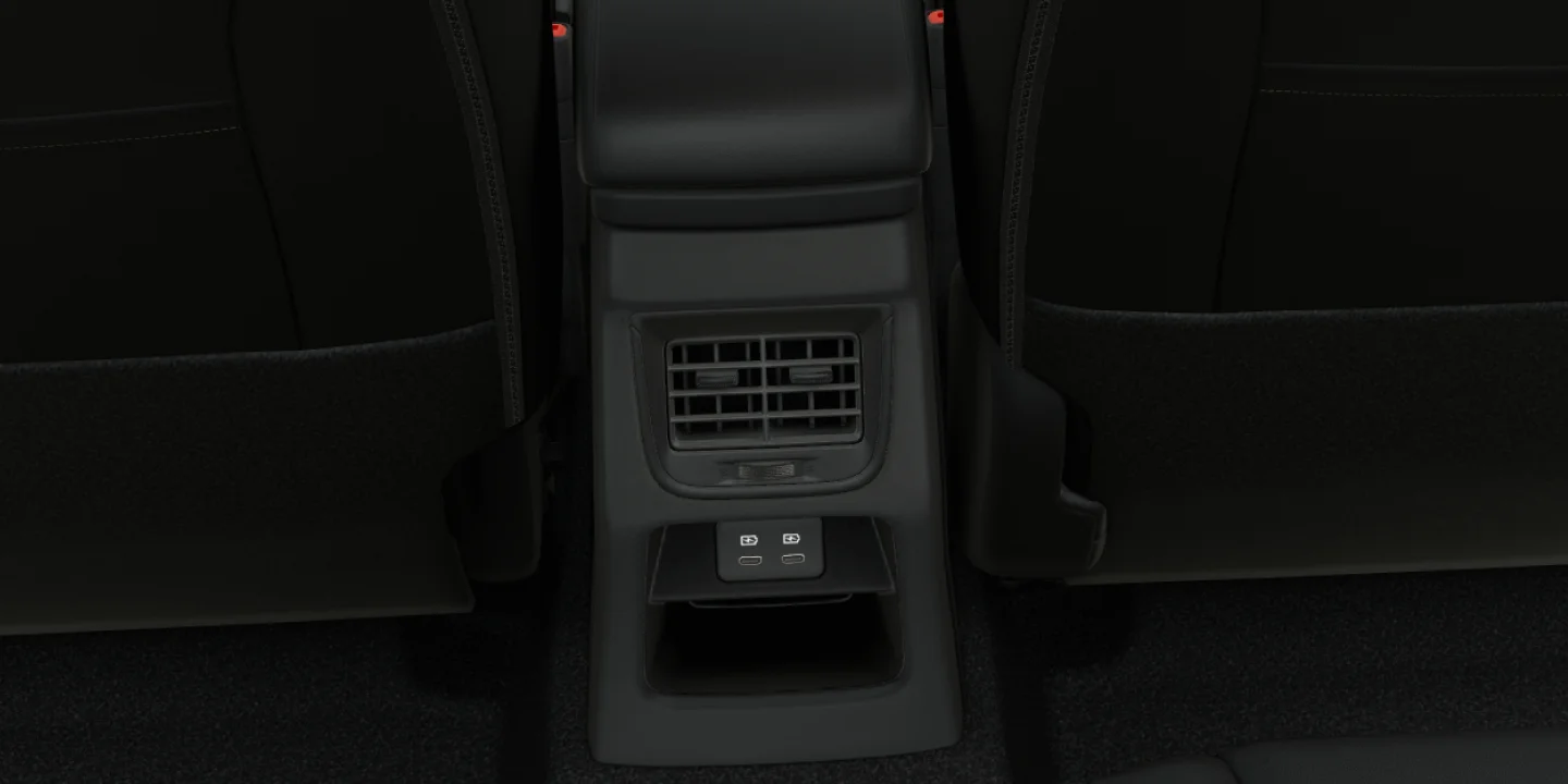 AC vents an armrest with cupholders and two Type C ch