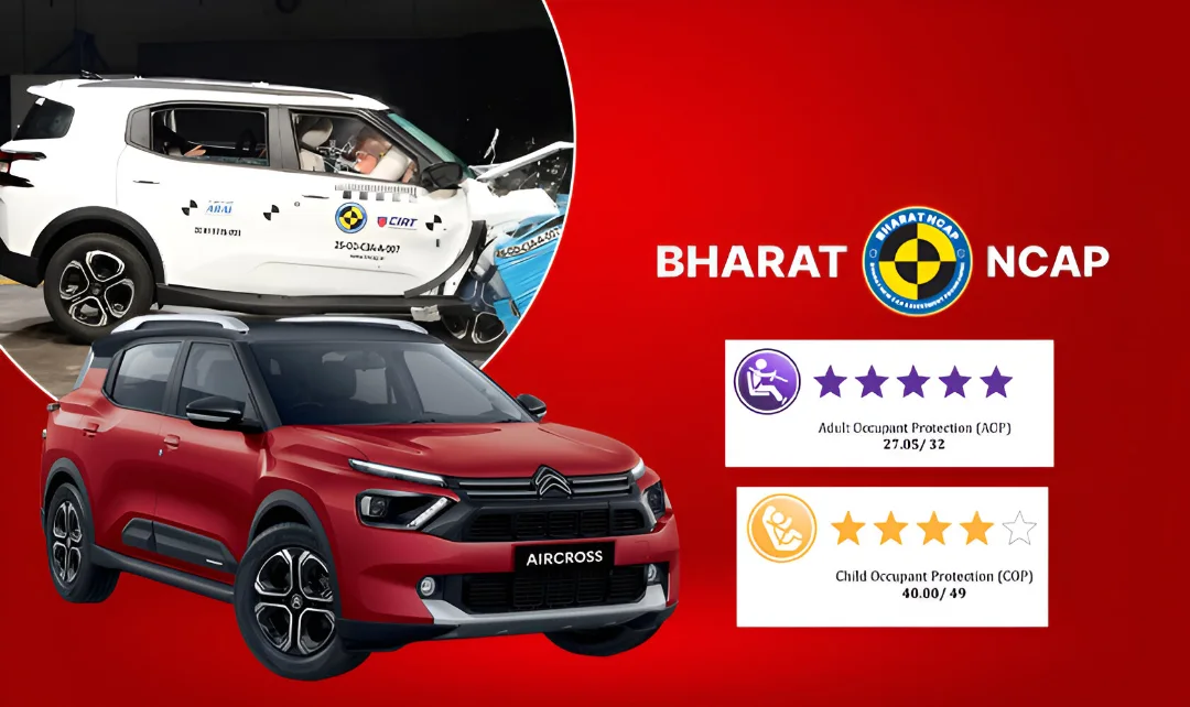 News image for Citroen Aircross Secures A Full 5-Star Safety Rating in Bharat NCAP Crash Test