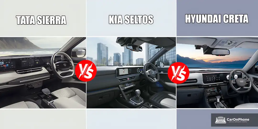 Tata Sierra vs Kia Seltos vs Hyundai Creta Interior Features And Cabin Experience 
