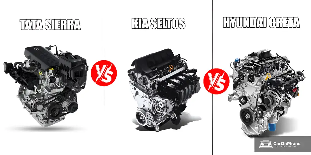 Tata Sierra vs Kia Seltos vs Hyundai Creta Engines And Gearbox Options 